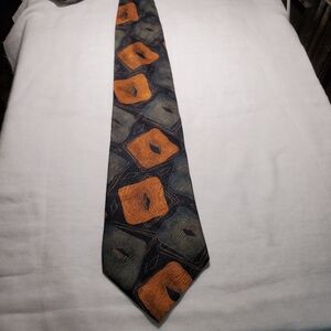 David Lawrence Elegant Artsie Geometric Tie - Orange and Gray Squares